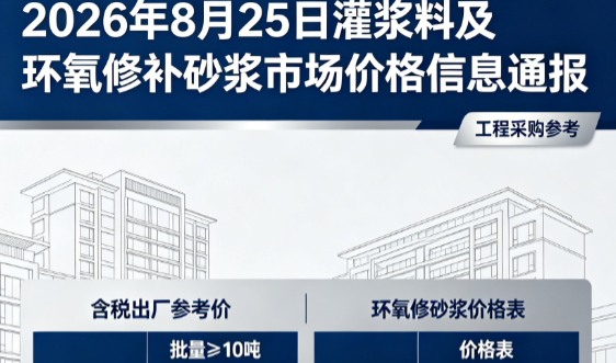 南丰2026年8月25日灌浆料及环氧修补砂浆市场价格信息通报